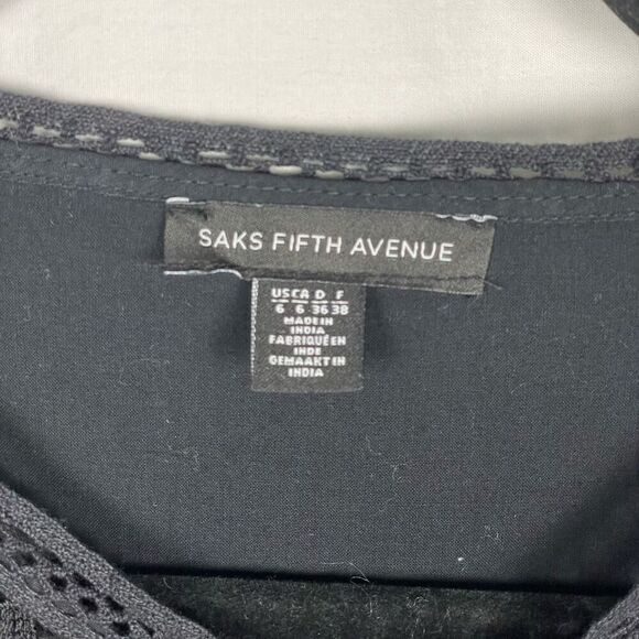 Saks Fifth Avenue Black Cotton Poplin A-Line Midi Eyelet Dress - Women’s 6 - Picture 5 of 6